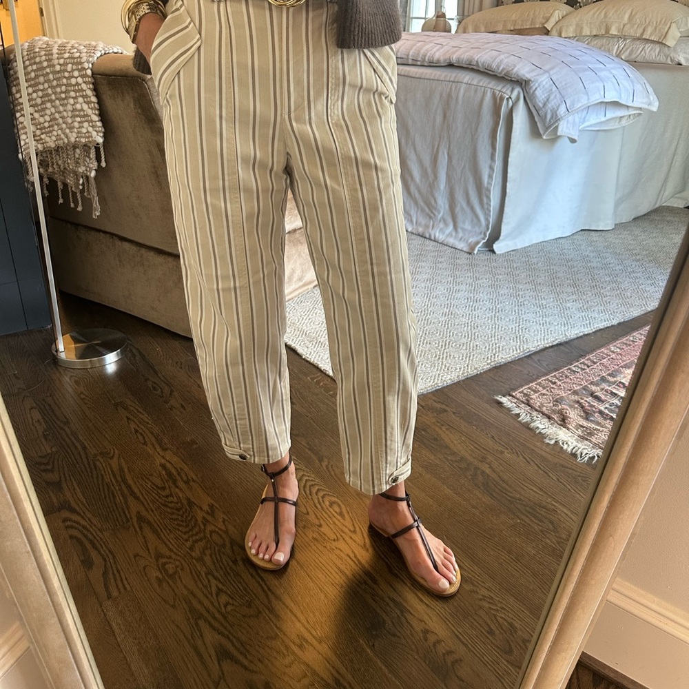 Pearl by Lela Rose Beige and White Striped Slim Barrel Leg Chinos - Picture 6 of 12